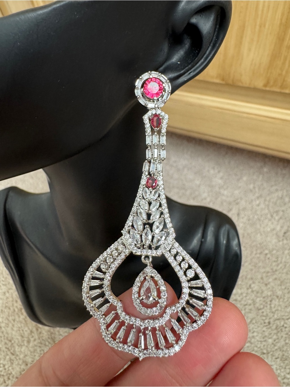 Silver & Pink Crystal Drop Earrings - Elegant Women’s Jewelry